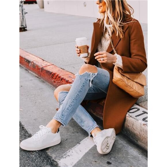 Women's Notch Lapel Double Breasted Trench Coat Camel - Picture 5 of 6